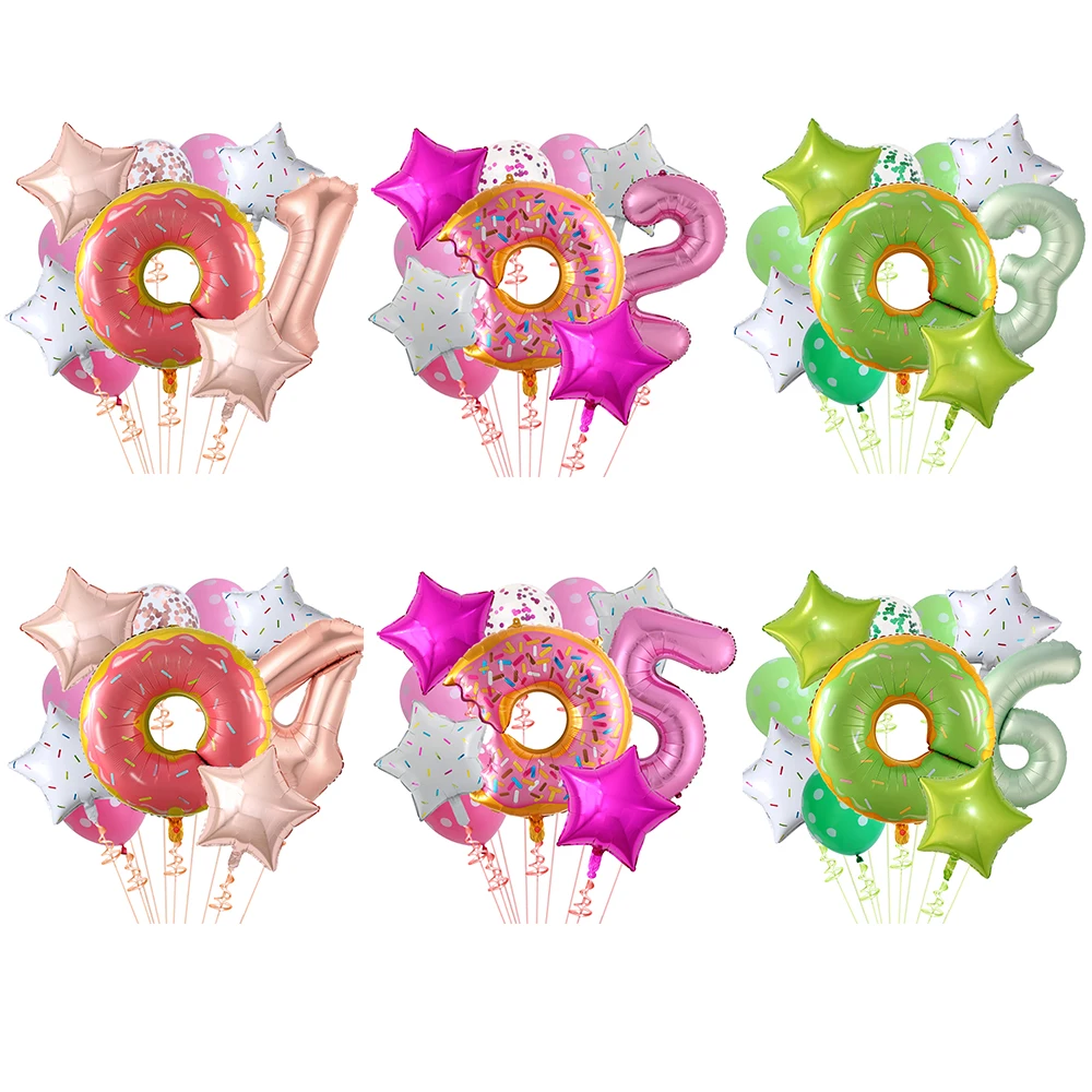 

1set Big Donut Foil Balloons1 2 3 4 5 6 7 8 9Year Digital Helium Ball Girls Birthday Party Decor Pink Donut Baby Shower Supplies