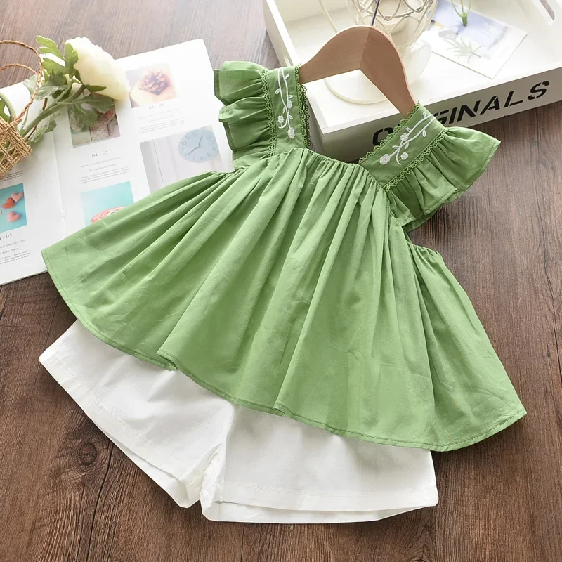 Girls Clothing Sets Summer Children's Clothes Cute Dots Lace + Bow Short Pants 2pc Suits Kids Outfits kids clothing set girls clothing set