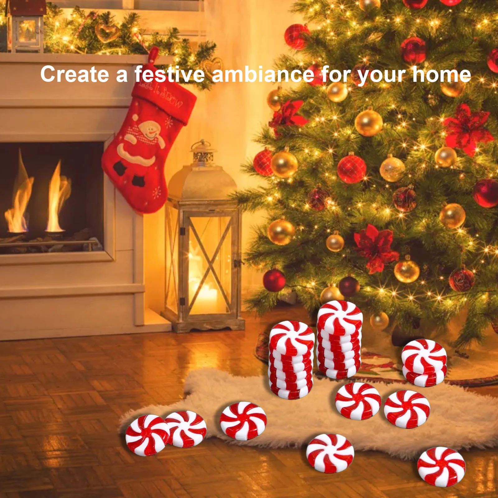 50PCS Xmas Candy Decoration Cute Exquisite Plastic Candy Hanging Ornament for Tree Window Decor Xmas Candy Hanging Decoration