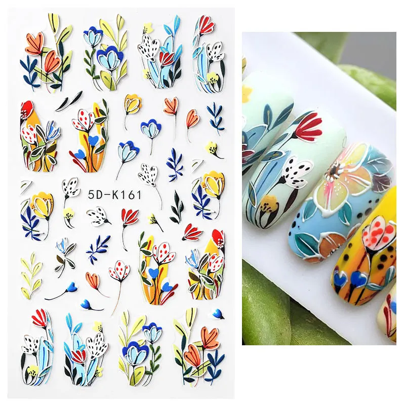 5D Embossed Floral Nail Sticker Butterfly Design Transfer Decals Sliders Decoration DIY Nail Art Manicures Accessories