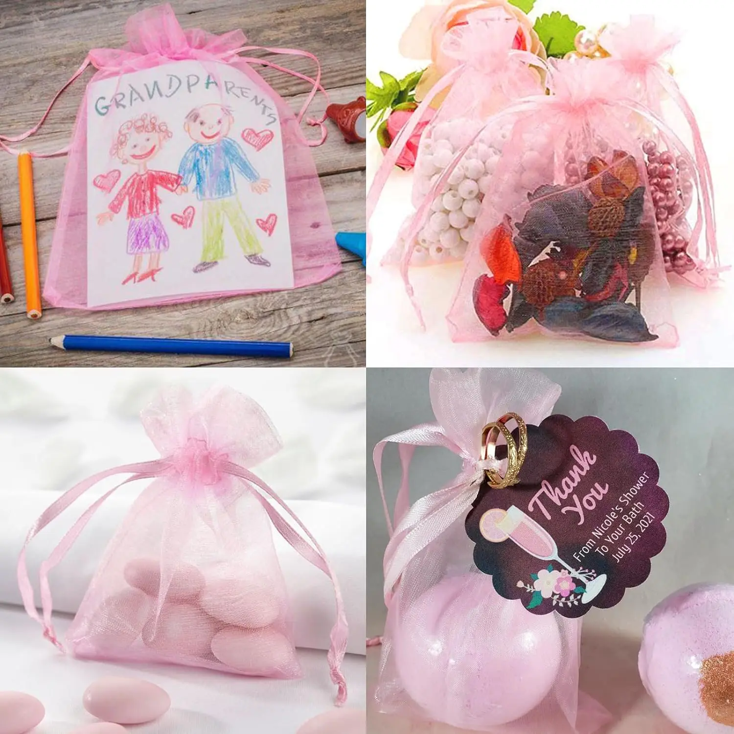 50 teile/los 5x7/7x9/9x12/10x15cm rosa Organza Kordel zug Beutel für Perlen Süßigkeiten Lagerung Geschenke Schmuck Verpackung kleine Unternehmen – Detail 6