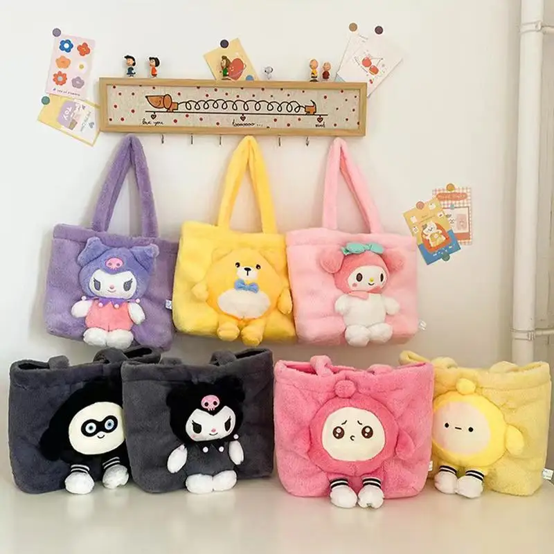 

Sanrios Anime Kuromi My Melody Plush Shoulder Bag Kawaii Girl Heart Ins Cartoon Three-Dimensional Figure Large Capacity Backpack