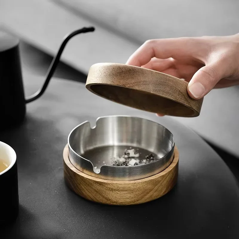 Wood Ashtray Creative with Lid for Indoor Outdoor Patio Home Office