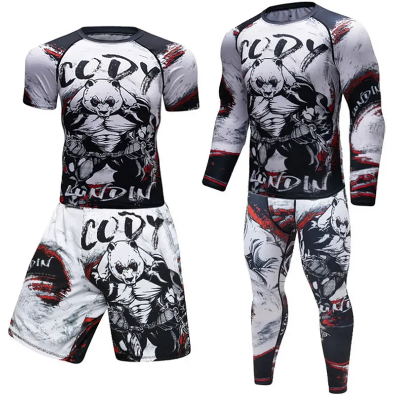 MMA Rashguard Jiu Jitsu Jerseys Pants Fitness T Shirt Boxing Set Gym Rash Guard Fightwear Sportsuit For UCF BJJ Men sports apparel mens t shirt