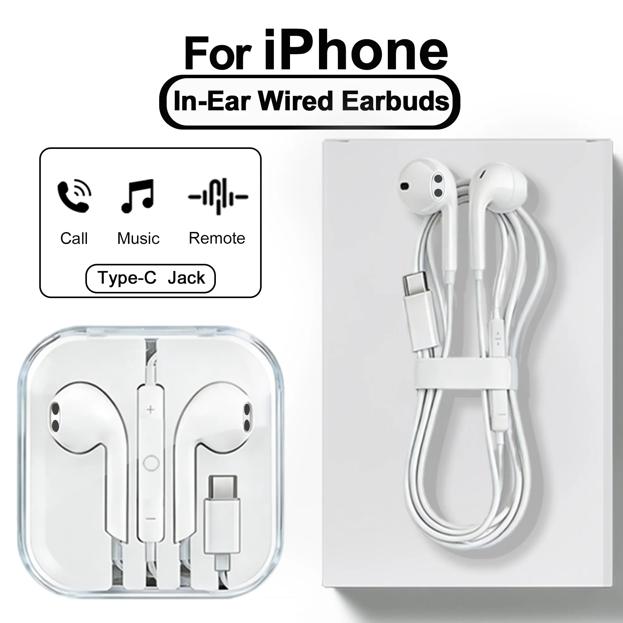 Per Apple Tipo C Auricolari cablati per iPhone 17 16 15 14 13 12 Pro Max Cuffie con microfono in-ear per iOS Auricolari con jack da 3,5 mm