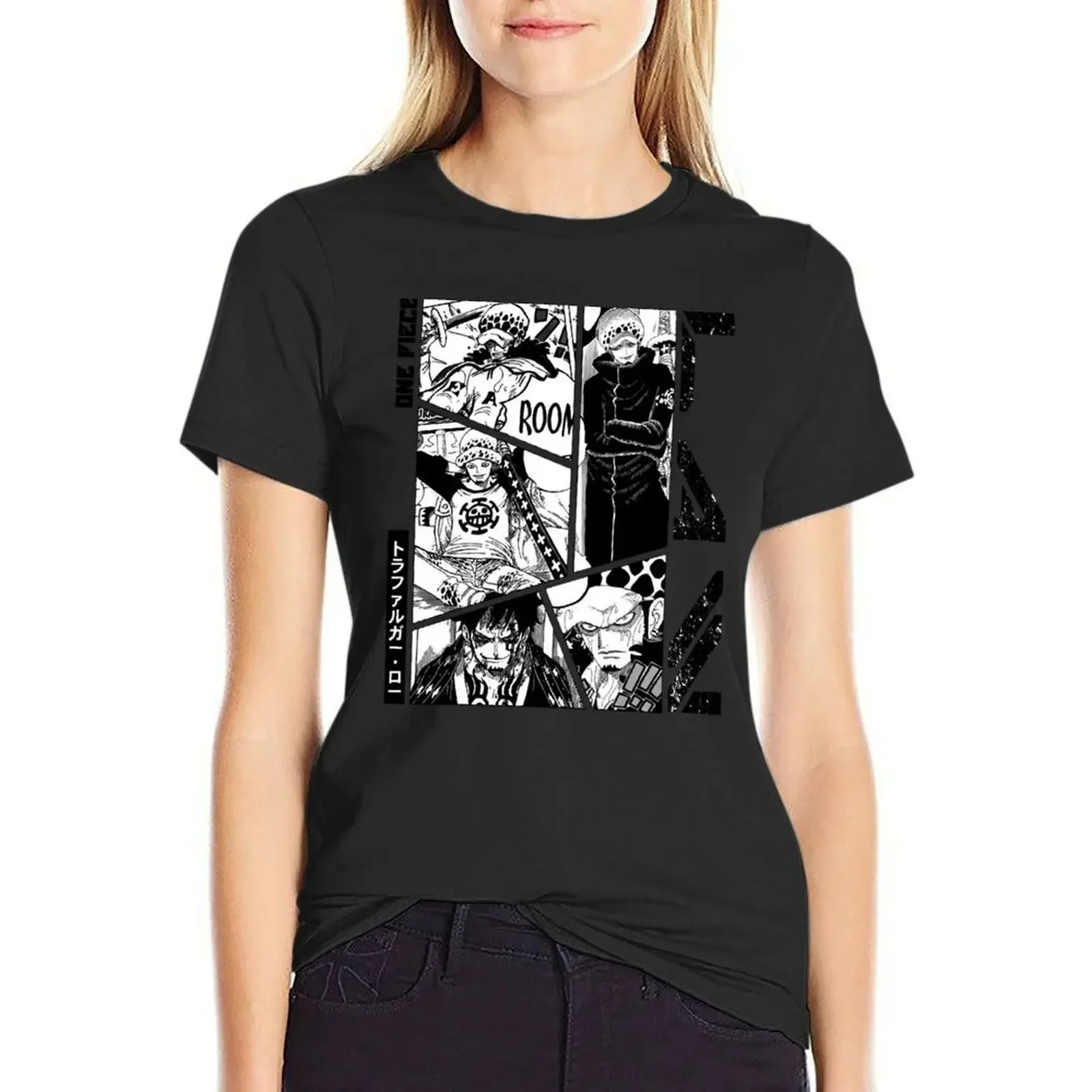 

Trafalgar Law Manga Panel - Black and white version T-shirt tees vintage clothes female workout shirts for Women