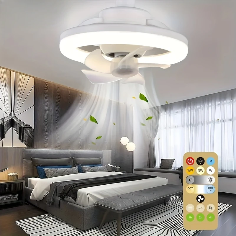 360 Degree Rotation Light Bulb Fan Mini Screw in Socket Fan Light with Remote Control E27/E26 Ceiling with Dimmable