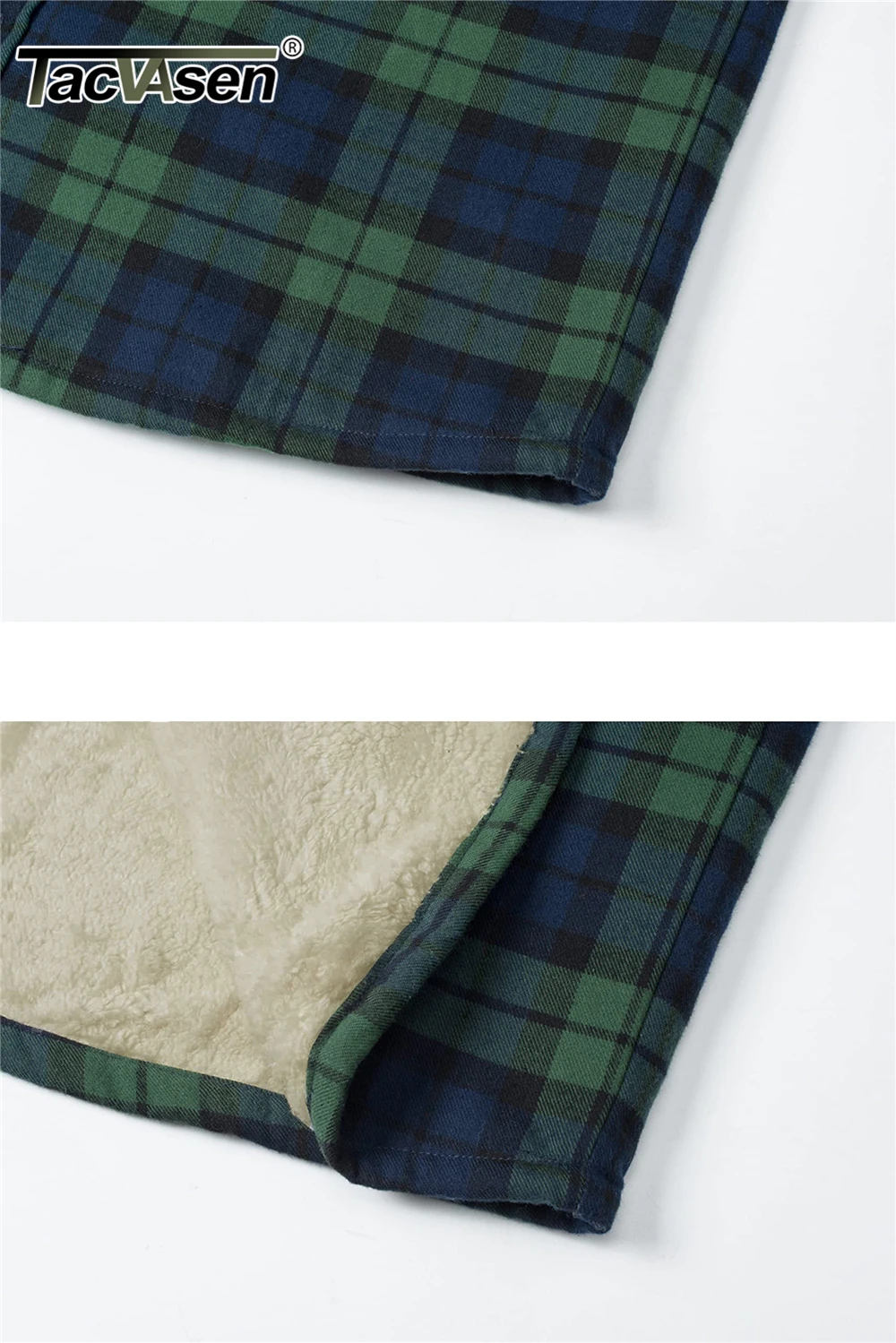 TACVASEN Fleece Lining Jackets Mens Flannel Cotton Jackets Plaid Casual Button Down Cargo Work Coats Thicken Outwear Man Tops 4