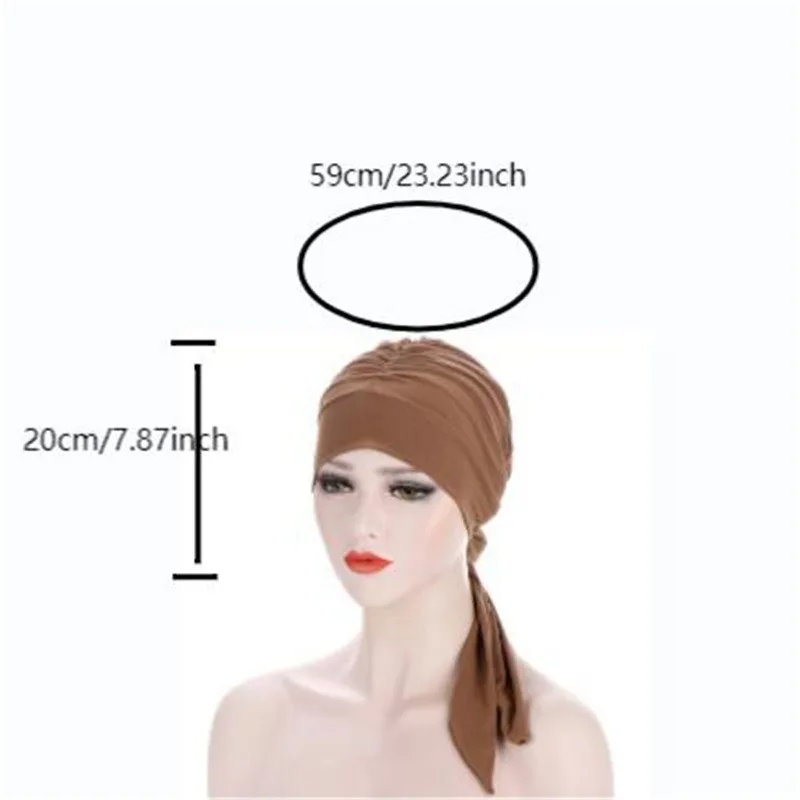 Solid Long Tail Bow Turban Hat Elastic Headwrap Scarf Beanies Hat India African Headband Muslim Hijab Ladies Night Cap 2023 2