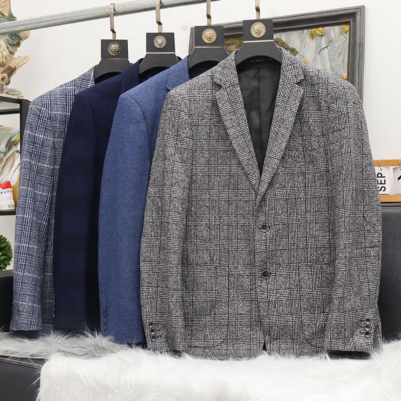 Faionable Pad oulder Spring Autumn een Men's Suit Jaet Stand Fit Long Sve Two Button Single Row Closure No Split