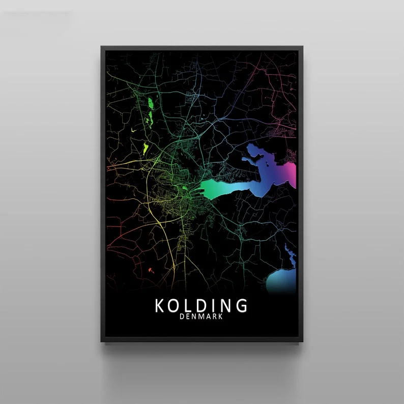 Kolding Дания Карта города Odense картина на заказ скандинавские постеры Декор для дома