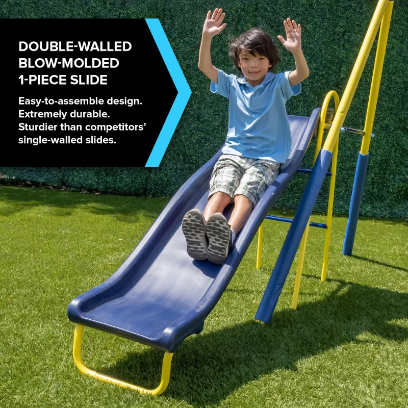 Super Star Metal Swing Swing Set with 6ft Slide, Saucer Swing & Glider