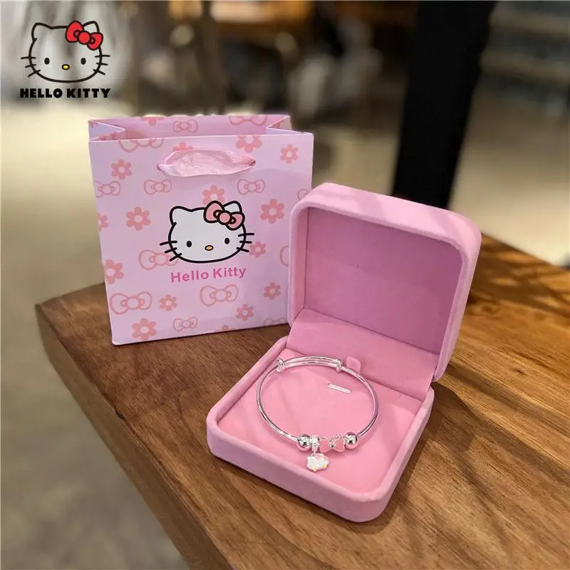 

Браслет из серебра 999 пробы с милыми рисунками Hello Kitty Y2K, аксессуары для девочек, подарок на день рождения