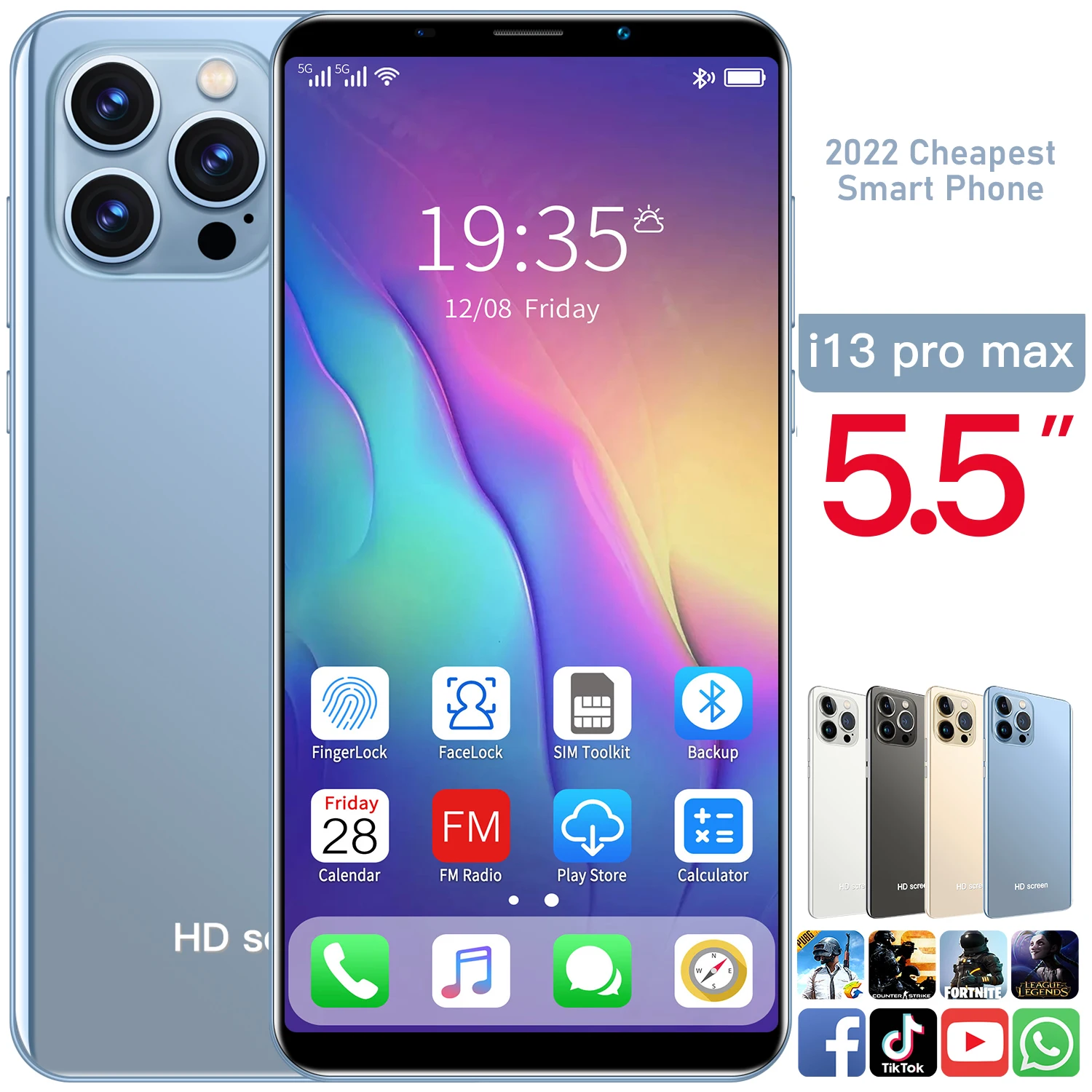 2022 Самый дешевый смартфон I13 Pro Max 5 дюймов HD-экран Две Sim-карты разблокированный