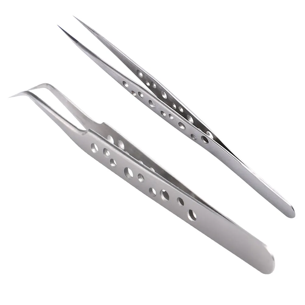 2Pcs 속눈썹 핀셋 정전기 방지 비자성 프리미엄 스틸 매니큐어 네일 도구 전문 개인 사용을 위한 미세한 뾰족한 팁
