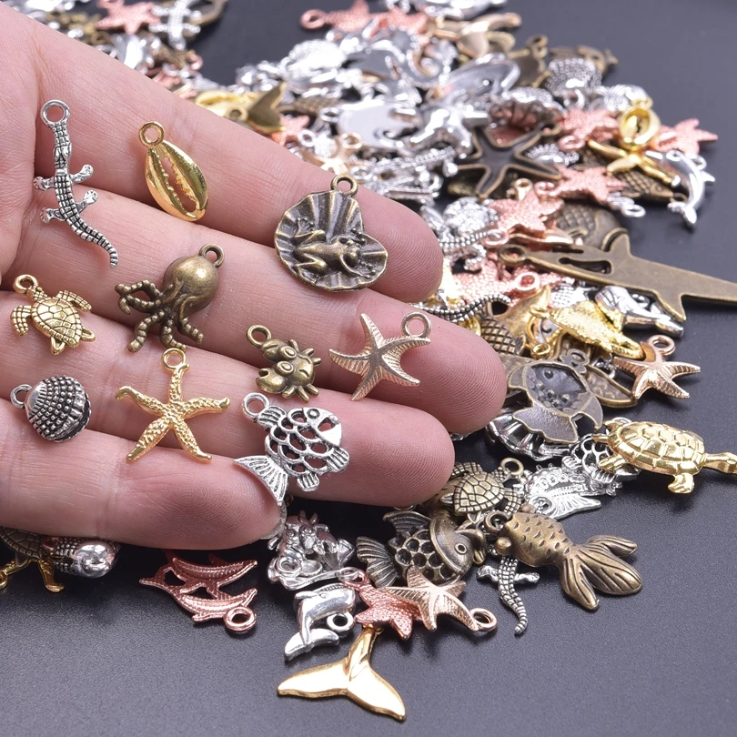 20Pcs Ocean Charms For Bracelets, Bulk Fish Pendant For Beach Jewelry Making