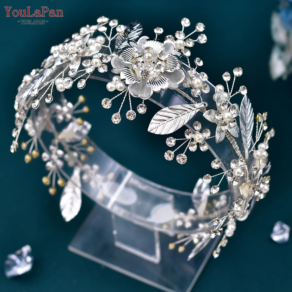 YouLaPan HP519 Wedding Tiara Silver Color Leaves Bridal Hair