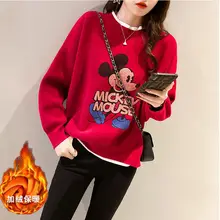 

Disney Mickey Plus Velvet Winter Sweater Fashion Spring, Autumn and Winter Mickey Mouse Embroidered Loose Fake Two-piece Sweater