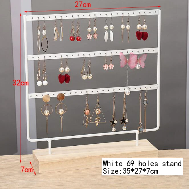 Metal Steel Earrings Necklace Display Stand with Wood Base 3 Layers Bracelets Holder Stud Personal Home Jewelry Storage