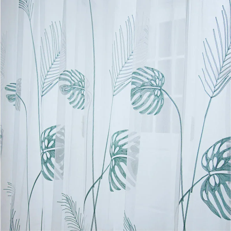 Blue Plantain Leaf Embroidery Tulle Curtains for Living Room Bedroom Kitchen Window Treatments Sheer for Children's Bedroom Kids