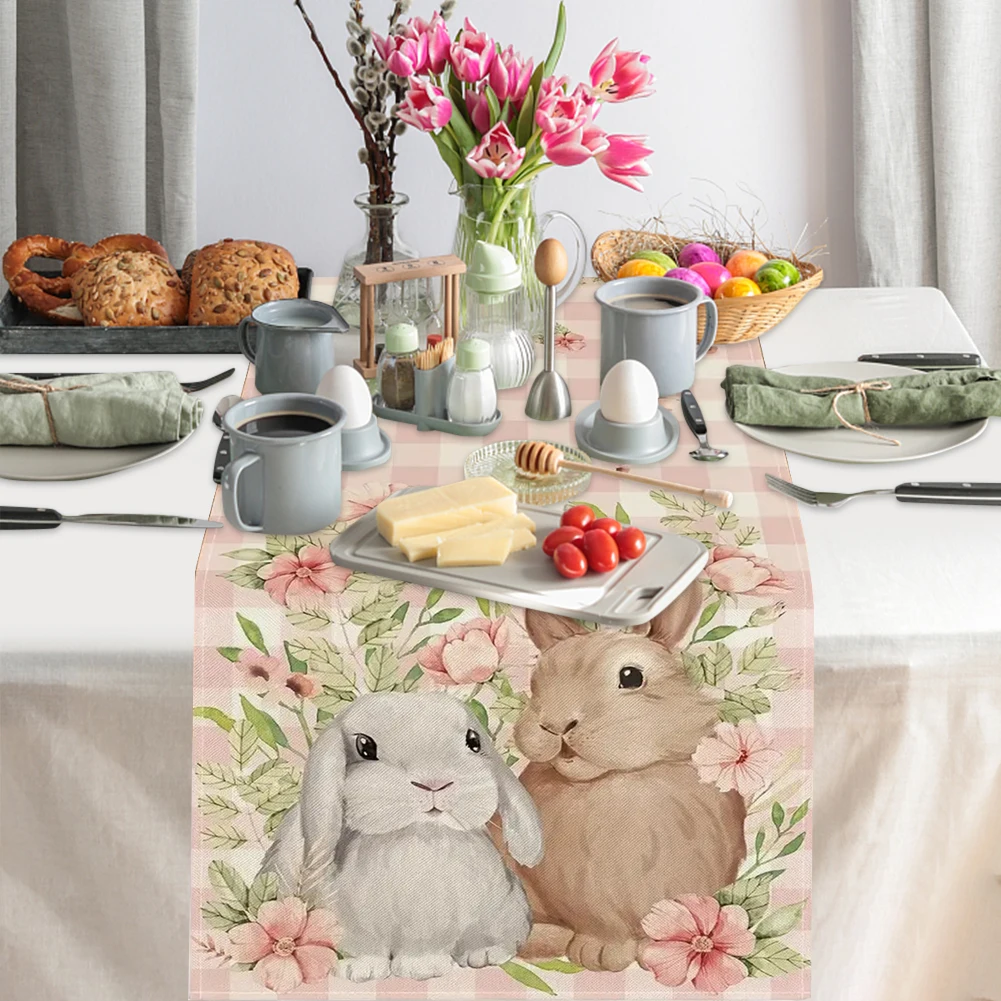 Easter Rabbit Rectangle Table Cloth Easter Rabbits Printed Holiday Table Cloth Holiday Party Table Decor Dinner Tabletop Decor
