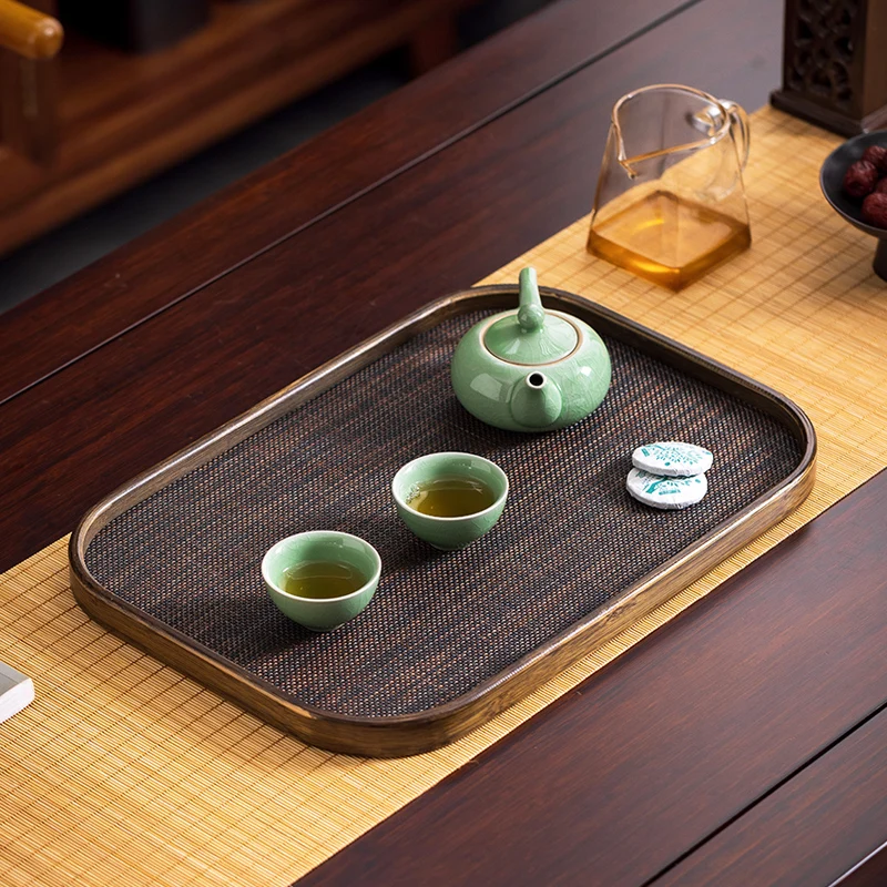 Elegant Bamboo and Rattan Tea & Serving Tray