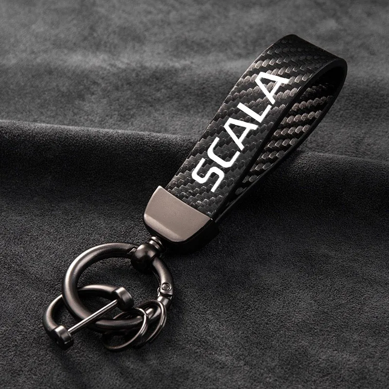 

Car carbon fiber leather rope Keychain key ring For Skoda SCALA Accessories