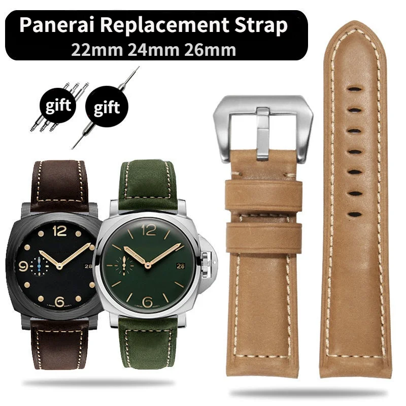 

Accessories Retro Vintage Genuine Crazy Horse Leather for Panerai Watch Strap 20 22 24 26mm Handmade 11 Colors Watch Band