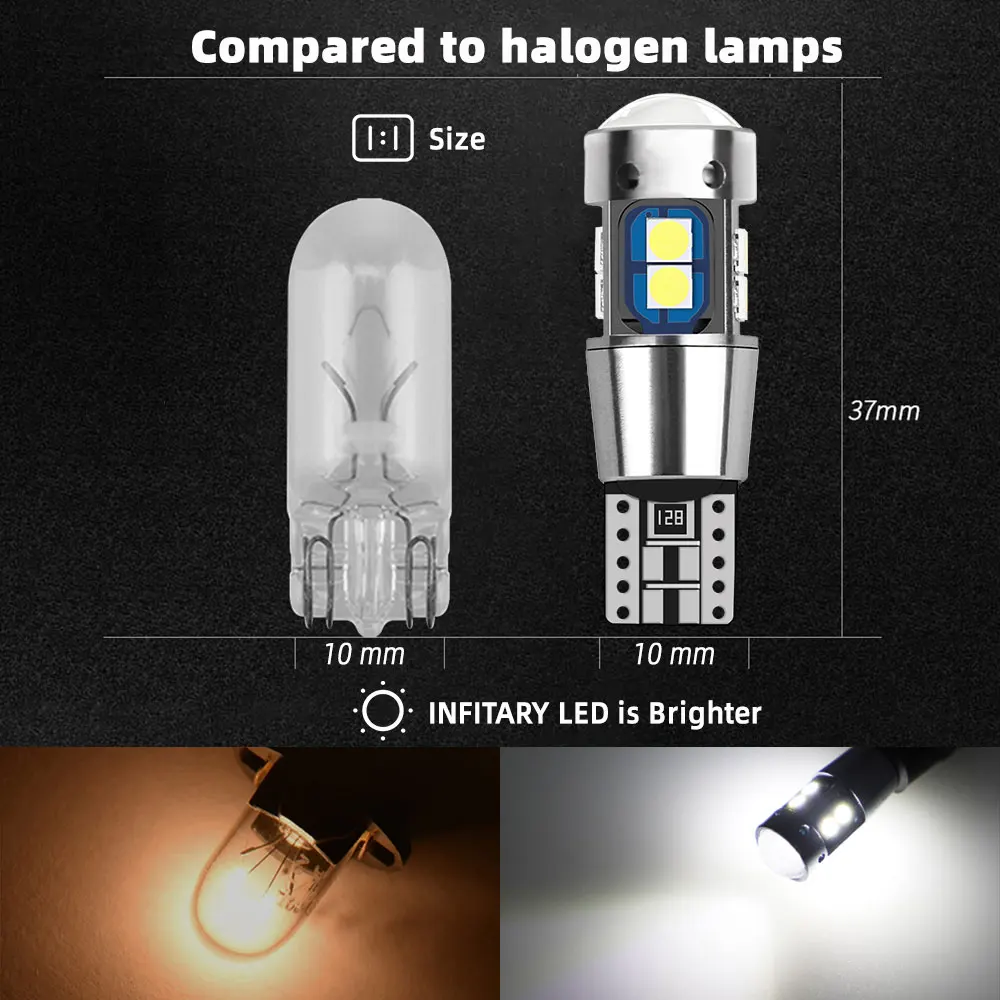 T10 �ڵ��� LED ���� ���� �ڵ� ����� ������ ��� W5W 194 12V 10 SMD 3030 ���� ���� �˷�̴� �� ���̿��� ����, 2 ��