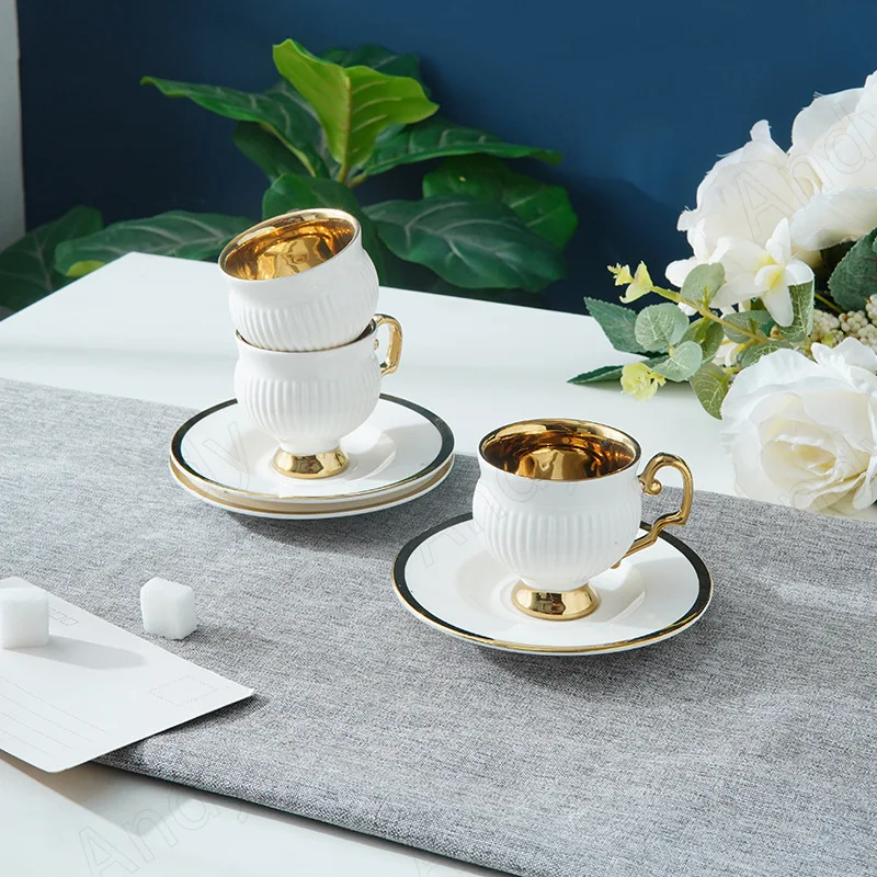 Juego de tazas y platillos de café pintados a mano de porcelana familiar  francesa para una vida elegante, Taza de cerámica - AliExpress