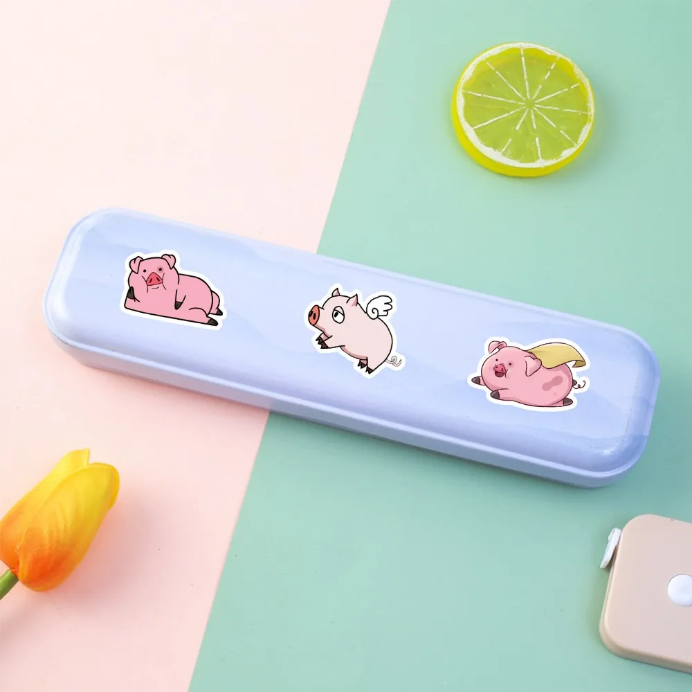 50pcs Cute Cartoon Pig Stickers Lively Pink Little Pig Waterproof Stickers Children's Funny