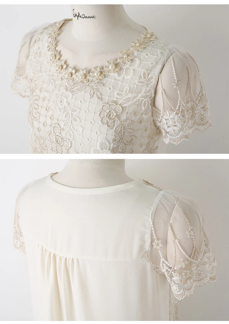 Women Top Chiffon Lace Blouse Short Sleeve Blusas | Chiffon
