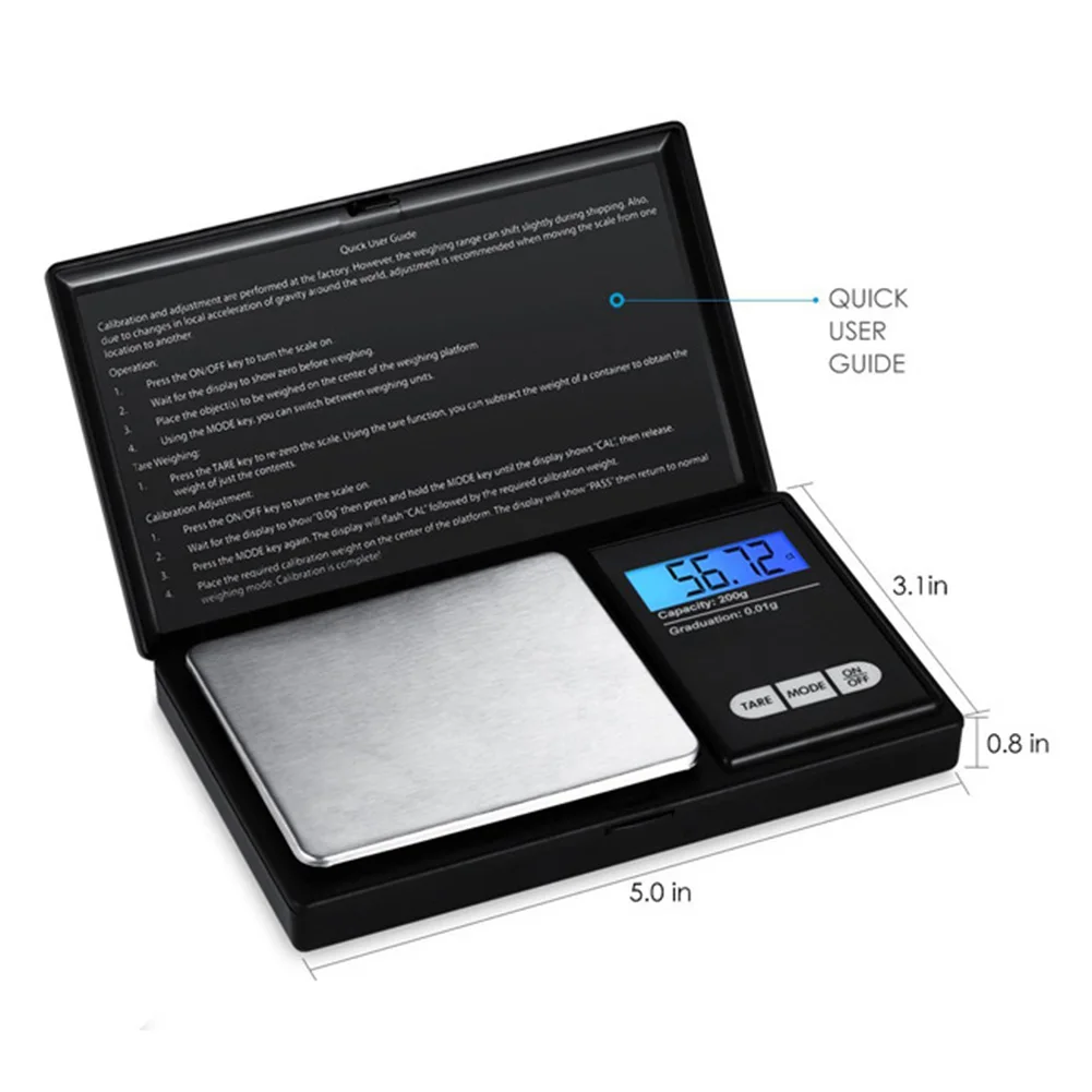 1kg/0.1g Electronic Scale Back-lit LCD Display Digital Scale High Precision Tare Function Auto Off for Jewelry Measurement