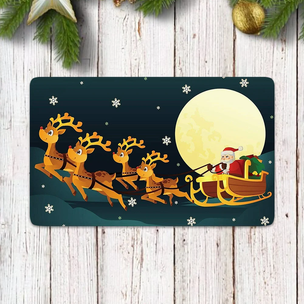 

CLOOCL Christmas Doormat Santa Claus Flies on Moonlit Snowflake Nights Printing Floor Mat for Kitchen Living Room Gifts Rugs