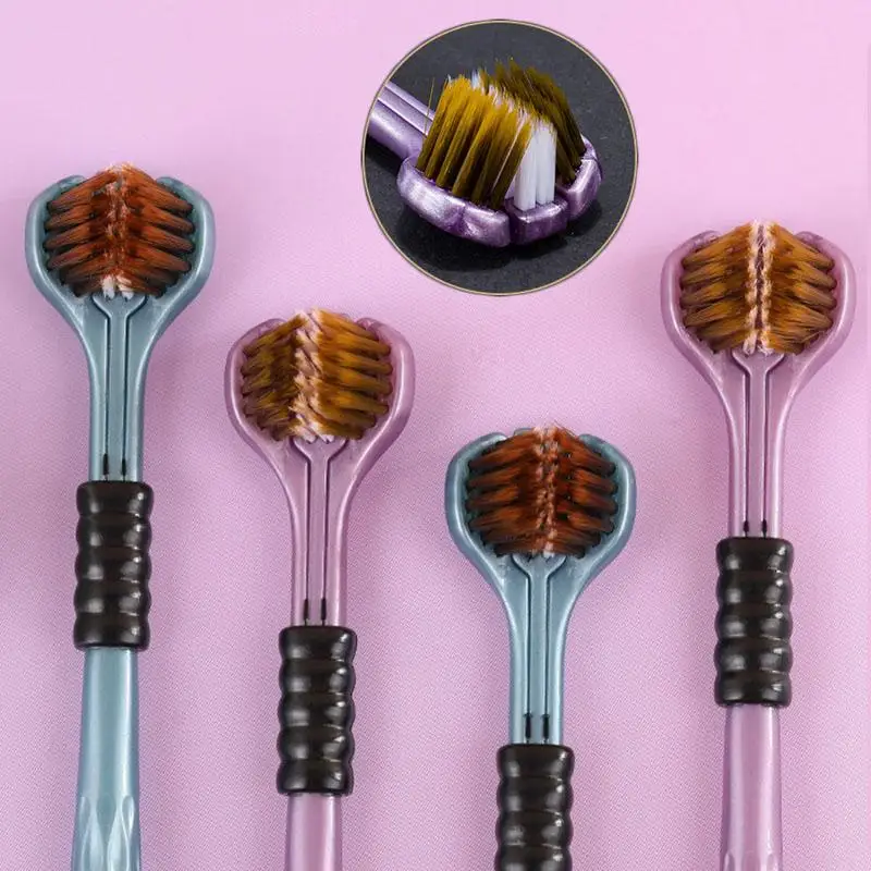 Z.2pcs 3D 스테레오 3면 칫솔 초극세 부드러운 헤어 성인용 칫솔 혀 스크레이퍼 구강 관리 360 ° 치아 청소 브러쉬