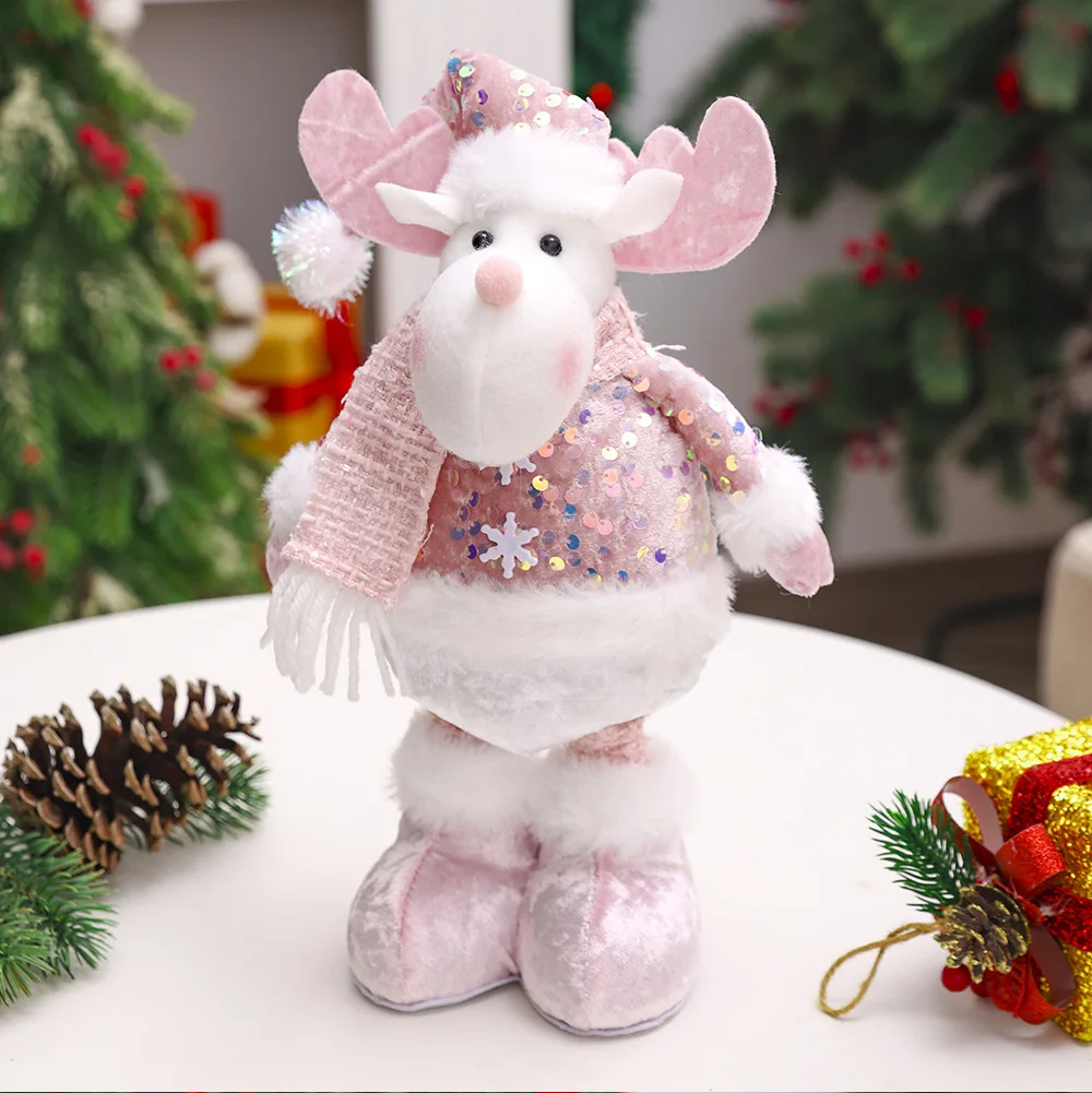 Description Picture 4 of itemNew Santa Claus Snowman Elk Pink Sequin Telescopic Doll Merry Christmas Decorations Window Props Matching Supplies Ornaments