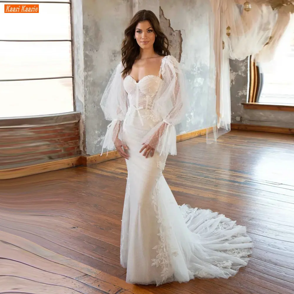 

Роскошное свадебное платье-Русалка 2023, свадебное платье принцессы, Съемные платья невесты с длинными рукавами-фонариками и аппликацией