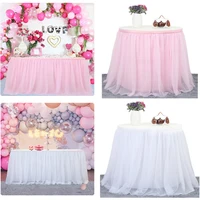 6/8ft 10ft Pink Table Skirt Wedding Party Tutu Tulle Tableware Cloth Baby Shower Gender Reveal Unicorn Birthday Party Home Decor 1