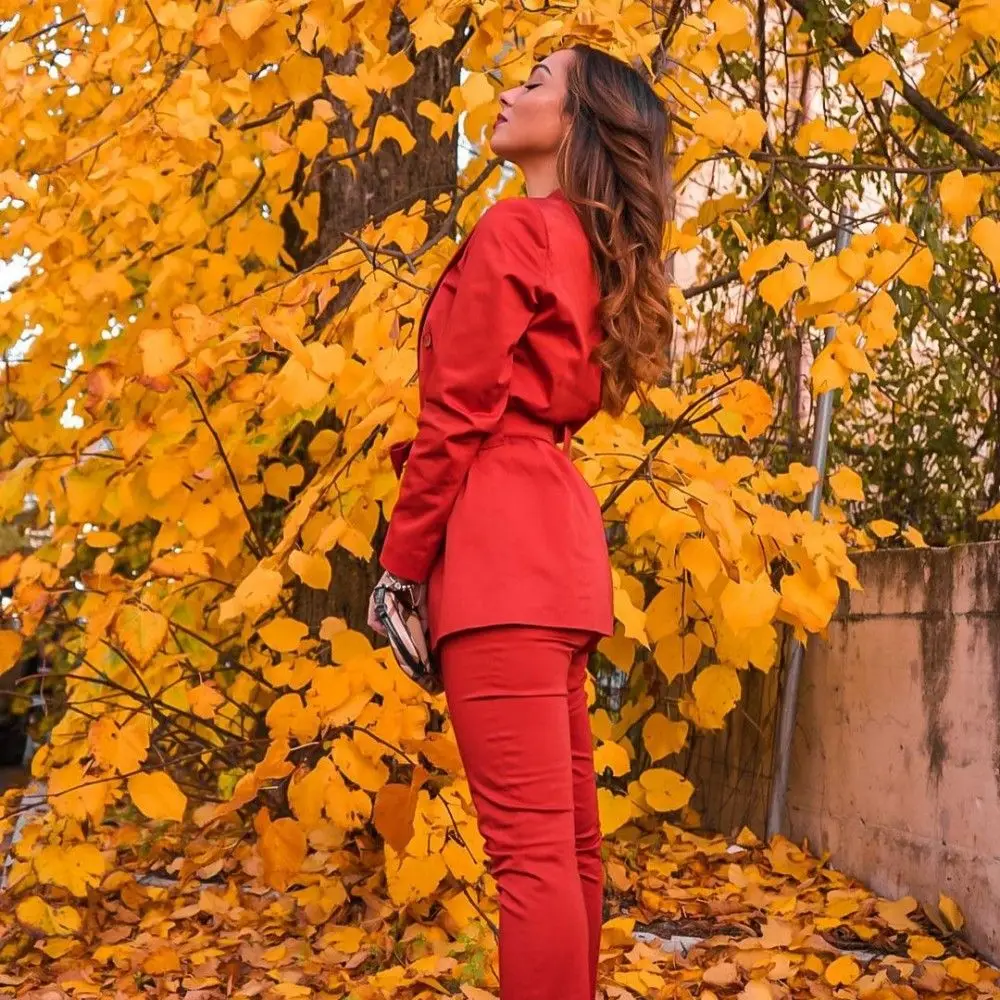 Dark Red Ladies Suits For Wedding Slim Fit Women Pants Set Evening Party Tuxedos Street Wear 2 Pieces