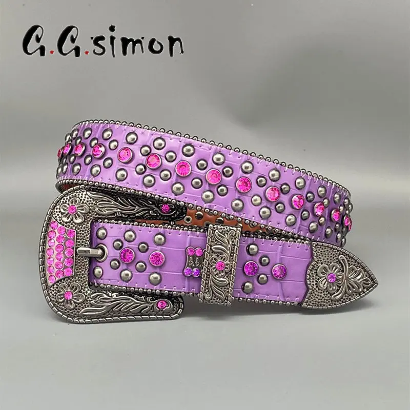 GGSIMON Punk Rhinestones Belt Luxury Strap Women Men Studded Diamond Bling  Cinturones Crown Belts Designer Belt For Jeans AS IMAGE 105CM