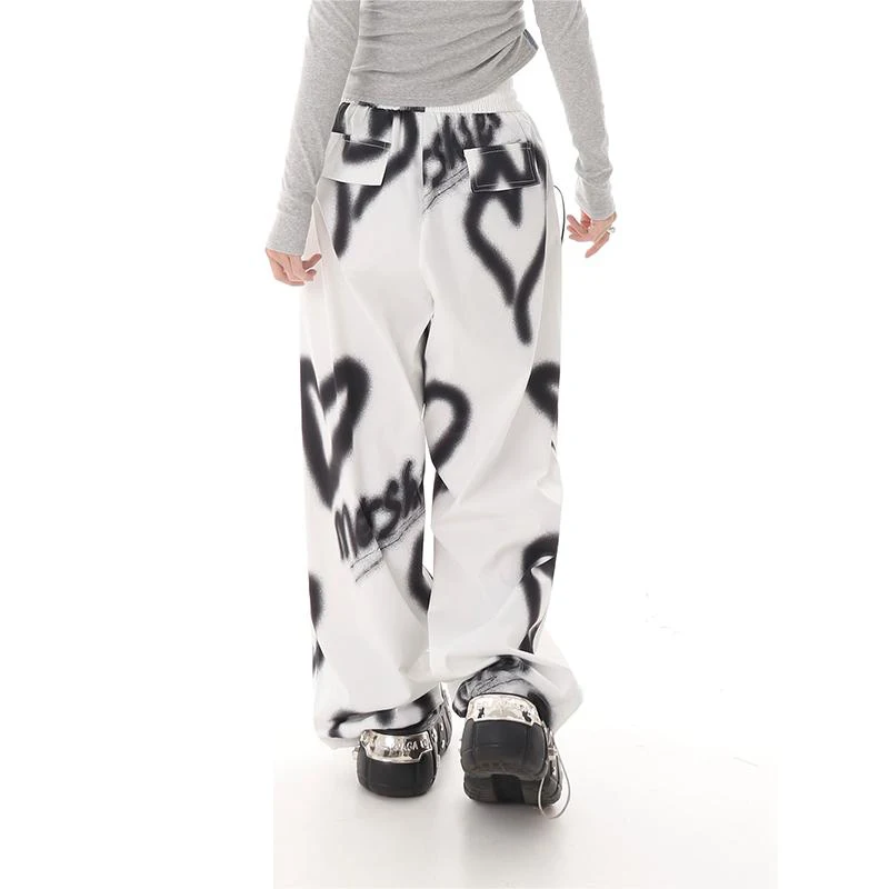Love pink workwear pants for women in 2024, new straight leg high waisted casual trendy pants with printed wide leg pants