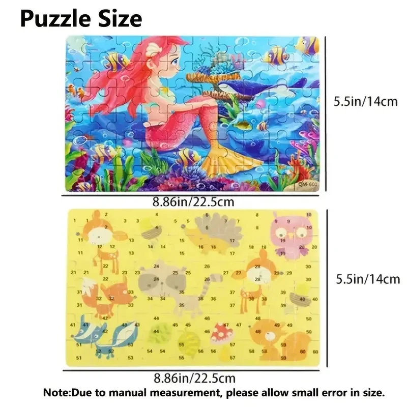 60-Piece Cartoon Puzzle Set with Metal Box - Early Education Animal & Vehicle Theme for Parent-Child Interaction