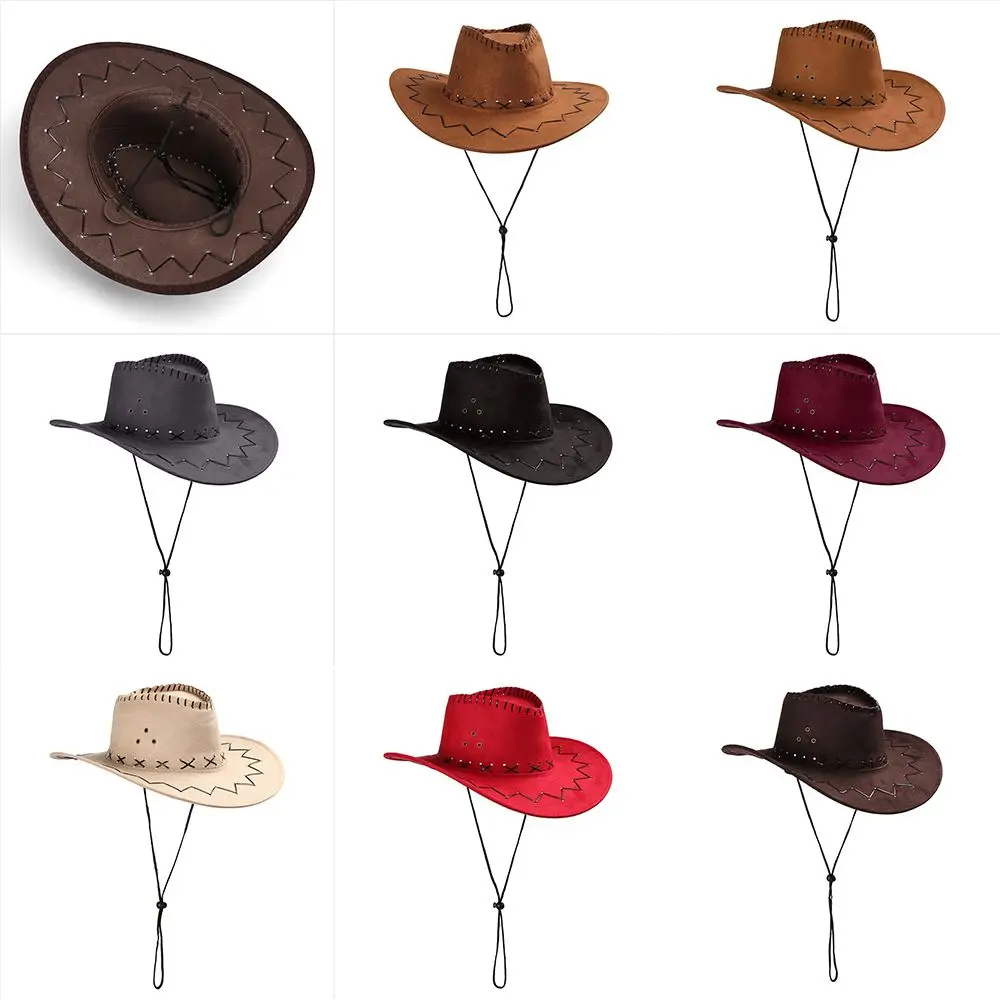 Women Men Cowboy Hat Western Suede Cowgirl Hats Fashion West Fancy Dress Party Headwear Unisex Cap 4