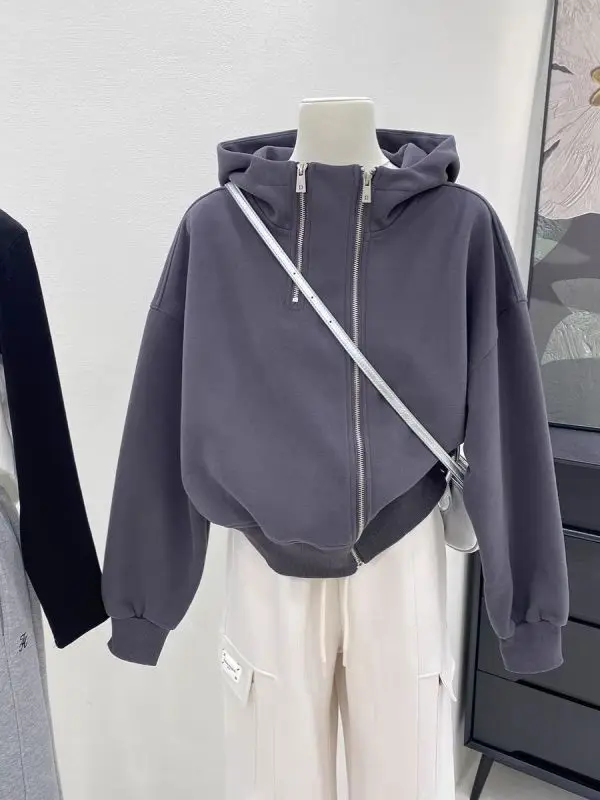 Korean Zipper Design Sense Casual Loose Niche Hoodie Women's Coat Solid Hooded Sweatshirt Korean Fashion Hoodies Pullovers