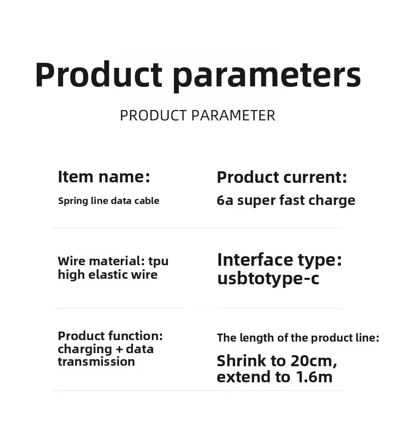 6A 66W USB Type C Cable PD Fast Charging Retractable Spring Data Cord For Unoversal USB Charger USB C Phone Charge Cable