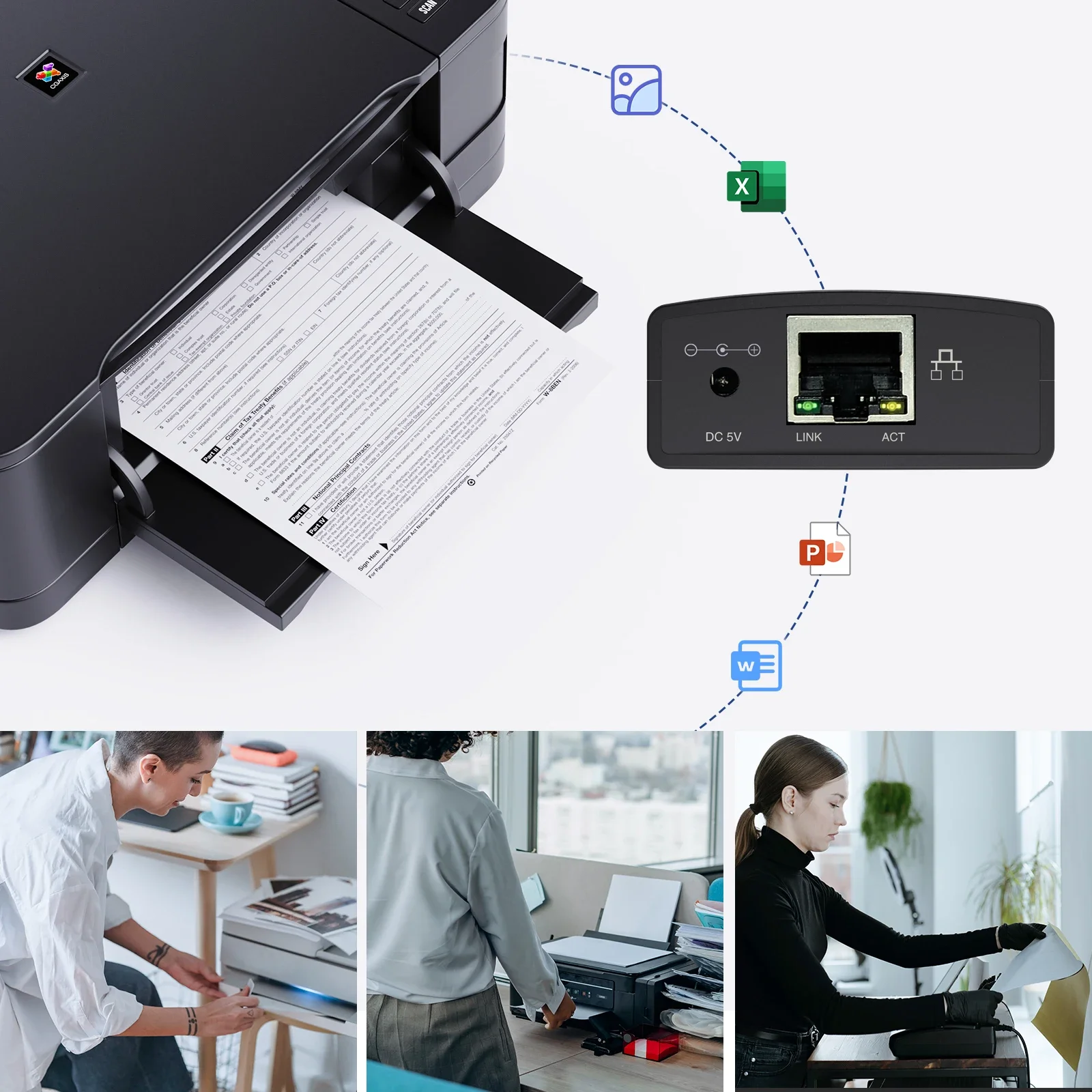 Wavlink USB 2.0 LRP Print Server Share a LAN Ethernet Networking Printers Power Adapter USB HUB 100Mbps Network Print Server US