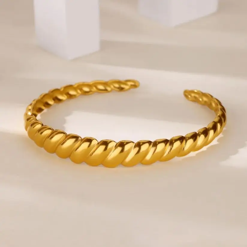 Stainless Steel Striped Bangle For Women