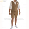 Linen Suits for Men 2 Pieces Casual Slim Fit Suit Vest with Shorts Set Prom Wedding Tuxedos for Groomsmen ( Waistcoat+Pants ) 2