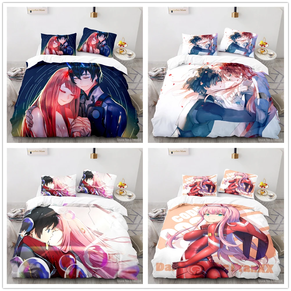 

Darling In The FRANXX 3D Cartoon Printed Duvet Cover Set Twin Full Queen King Size Bedding Set Bed Linens for Lovers Boys Girls