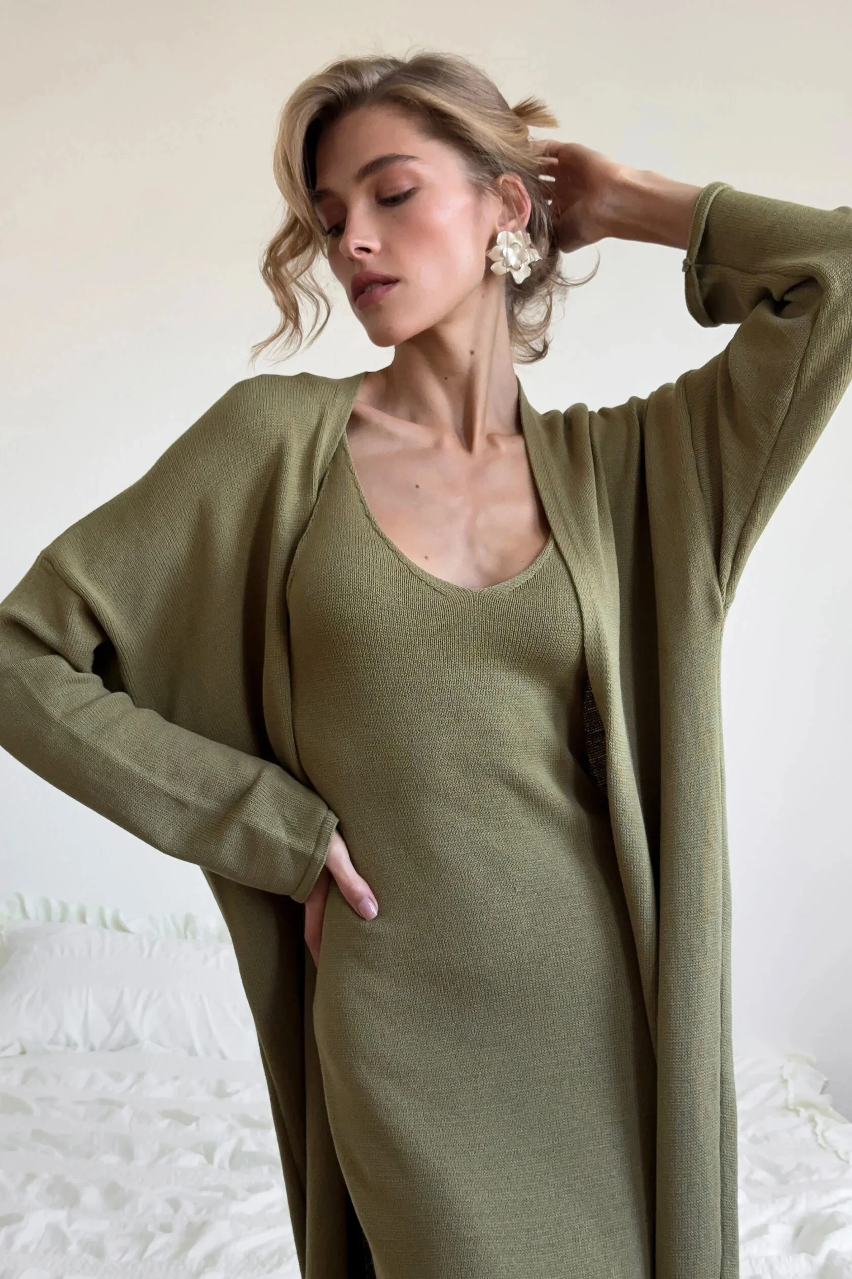 Hirsionsan Soft Loose Sets Women Two Pieces Long Sleeve Cardigan & Vest Dresses Elegant Female Hollow Outfits Cotton Tracksuit Image 39